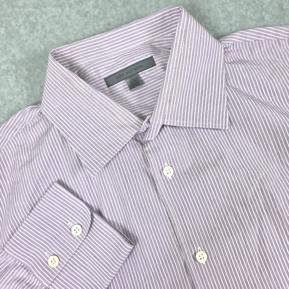 John Varvatos Dress Shirt Men's Size 17 43R Purple Striped Long Sleeve Modern